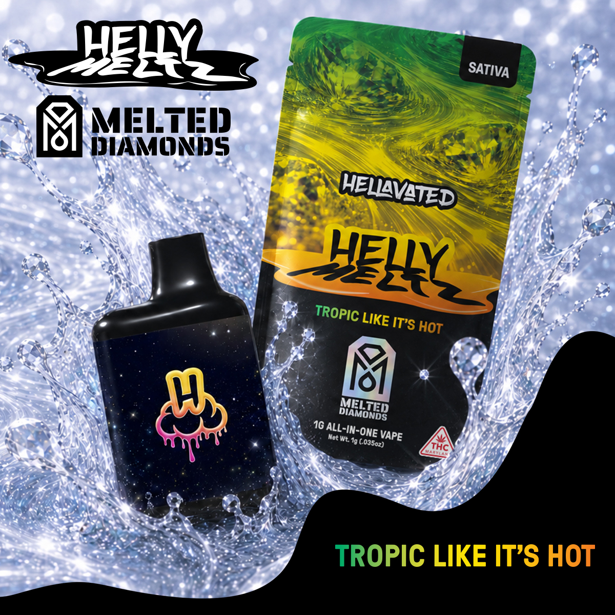 HELLY MELTZ Melted Diamonds All In One 1000mg: Tropic Like It's Hot